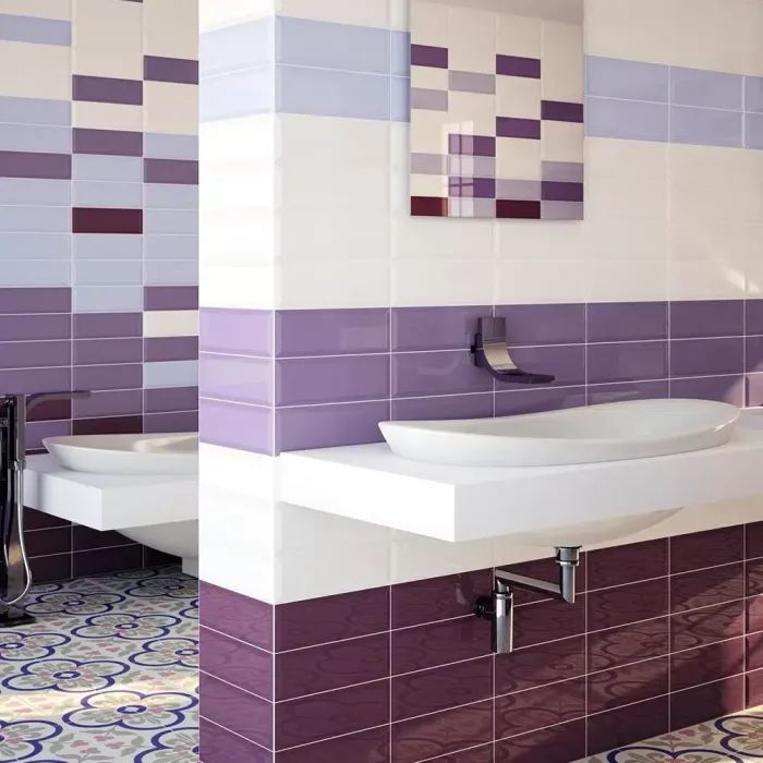 Azulejo tipo metro para baño Loft Blanco Granate Lavanda y Viola 10x30 Brillo