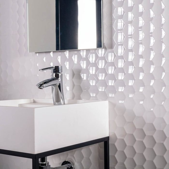 pared de baño con azulejo 3D blanco Glaciar eden