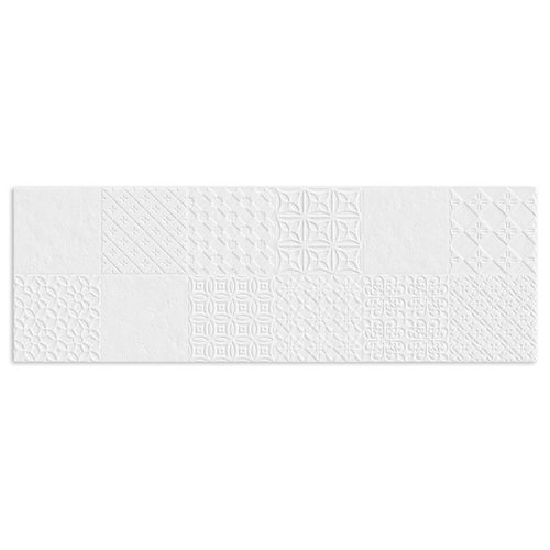 azulejo blanco con decoración y relieve en formato 30x90