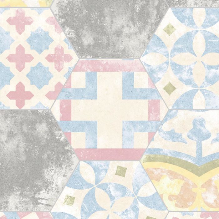 decoración con azulejo hexagonal HERITAGE COD MIX 22X25