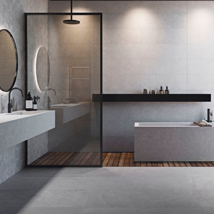 KONE KEPLER GREIGE 30X90 MATE baño con azulejo imitacion cemento