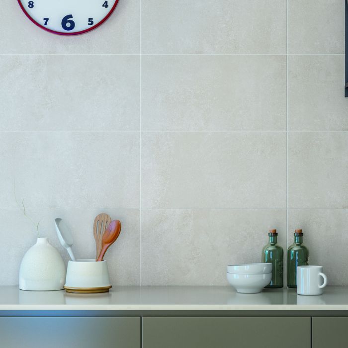 Azulejo imitación cemento fabricado en gres porcelánico para suelo y pared Neutra White 30×60 Detalle